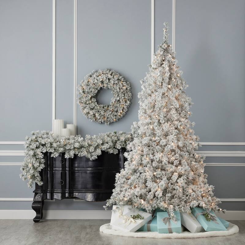 Seasonal LLC Flocked Winter Fir Pre-lit Artificial Tree