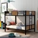 preview thumbnail 1 of 25, Full-over-Full Bunk Bed Modern Style Steel Frame Bunk Bed with Safety Rail, Built-in Ladder for Bedroom Brown