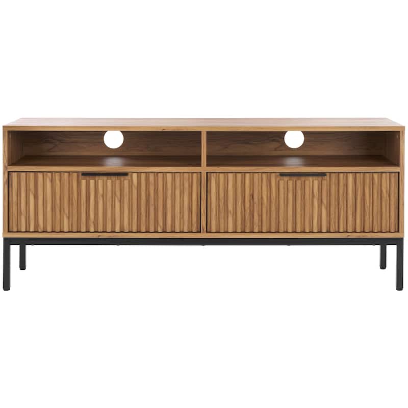 SAFAVIEH Lylia 2-Drawer 2-Shelf Entertainment Media Stand (Fits up to 65" Flatscreen TV) - 60.4 in. x 15.6 in. x 24.8 in. - Oak/Black