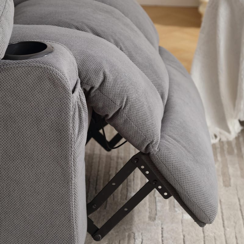 Swinging Recliner Massage Heated Sofa, with USB and 2 Cup Holders in Side Pockets
