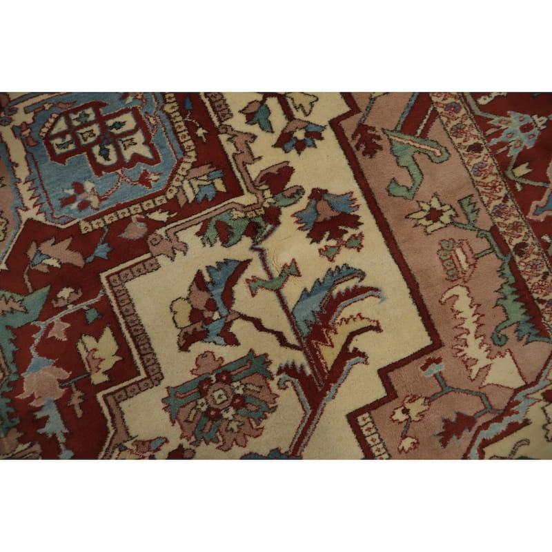 Hand Knotted Oriental 100% Wool Carpet Traditional Floral Beige & Ivories Heriz (serapi) Area Rug - 11' 2'' X 8' 10''