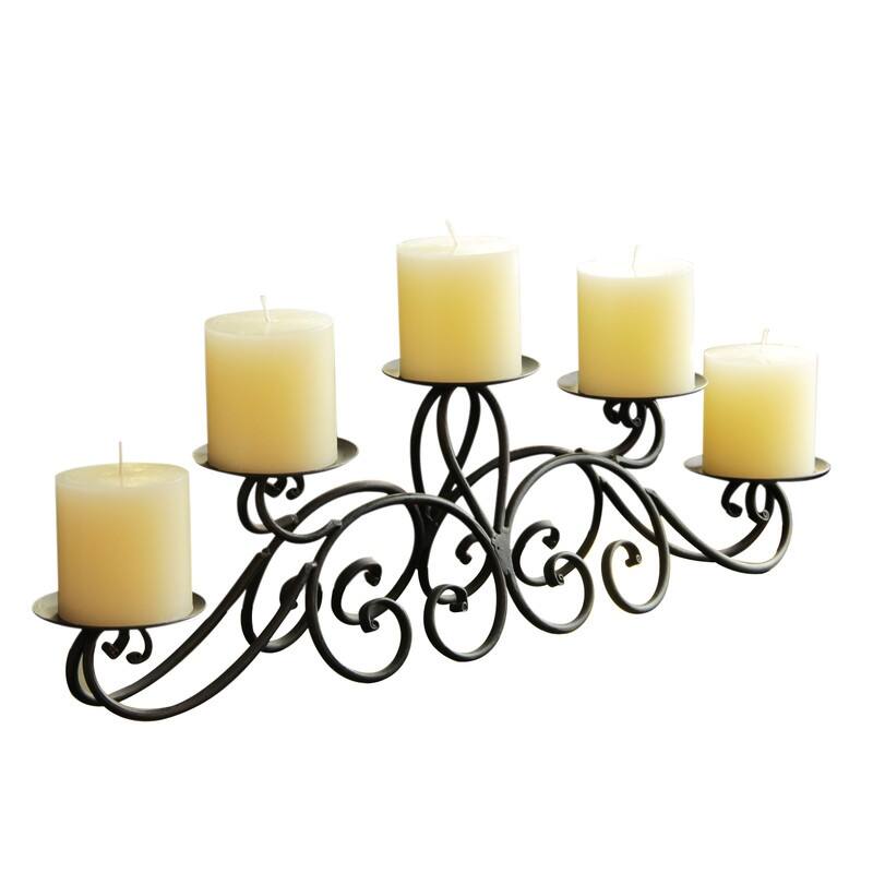 Adeco 5-pillar Iron Table Top Candle Holder - 24.4"x 4.5"x 6.5"