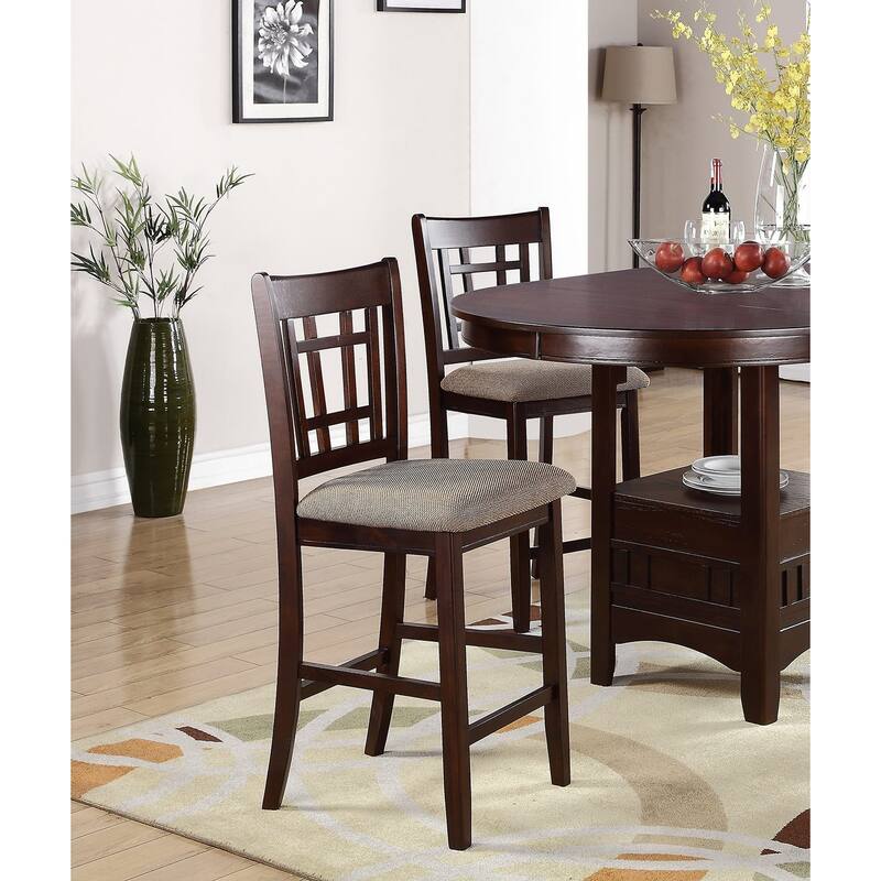 Modern Set of 2 Counter Height Dining Chairs with Padded Seat, Nailhead Trim, Solid Wood Frame for Dining Room and Bar - Brown