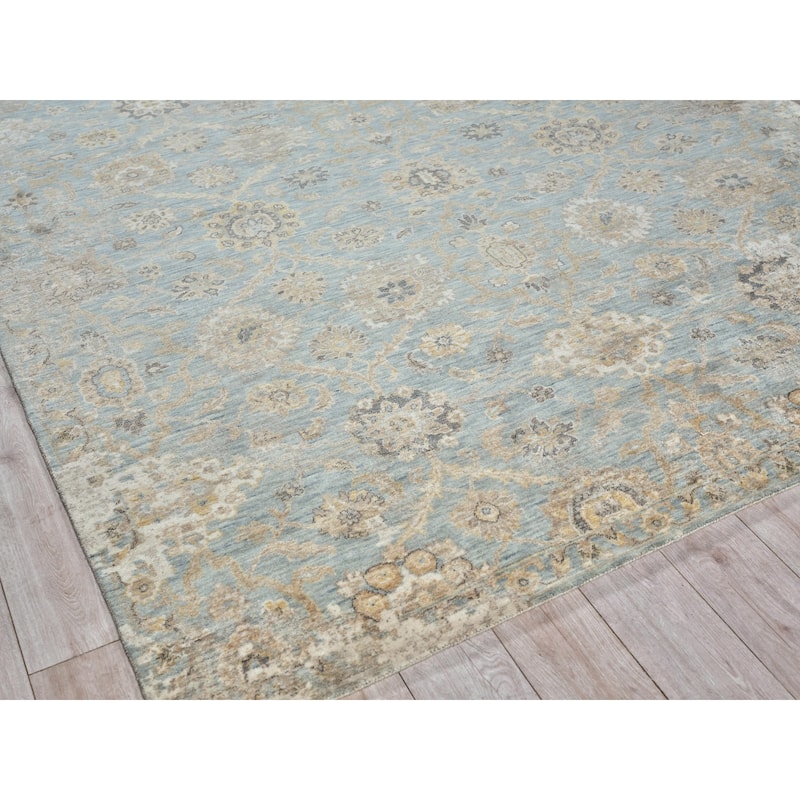 Artisan Handmade Wool/Nylon in Light Blue Area Rug