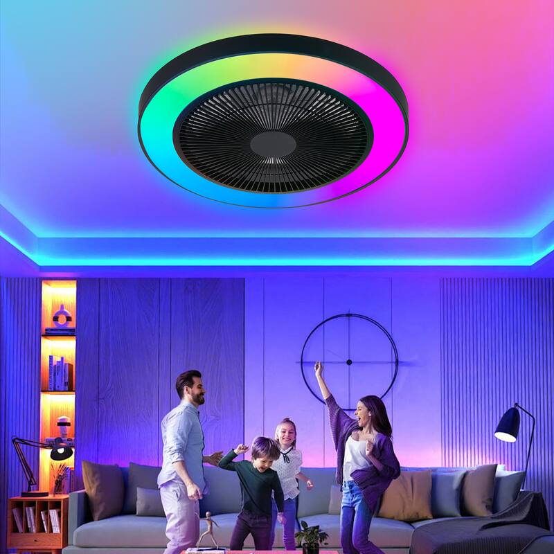 RGB Ceiling Fan Lights, Modern Flush Mount Ceiling Fan, 6-Speed Reversible DC Motor Ceiling Fan