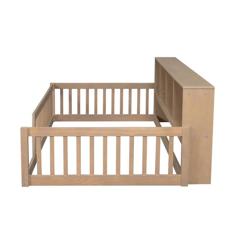 Twin XL Size Floor Bed with Built-in Storage Cabinets, USB Ports, and Charging Station, Perfect for Kids and Small Rooms