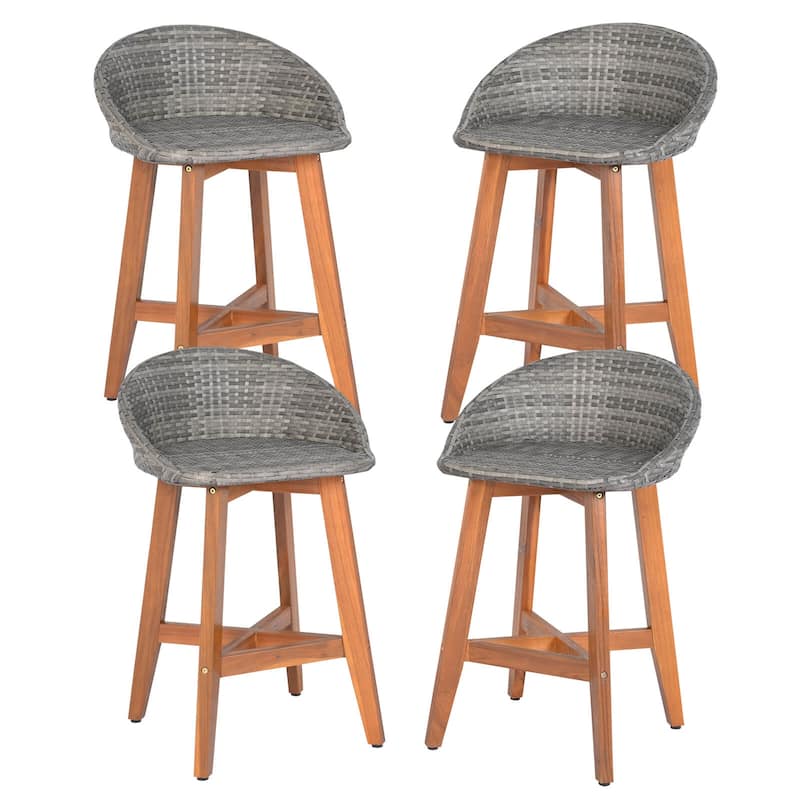 Costway Outdoor Faux Rattan Bar Chairs Set of 2/4 Solid Acacia Wood - See Details