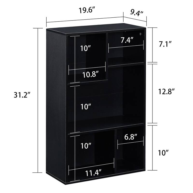 VECELO Widened Version, 3-Tier Five Open Cube Wooden Bookcase Organizer, Bookshelf, Book Storage