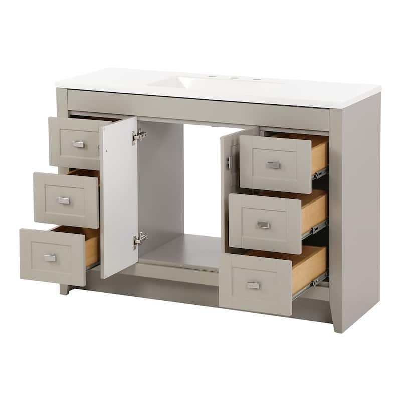 Spring Mill Cabinets Lonsdale 48.5" Bathroom Vanity With 6 Drawers and White Sink Top