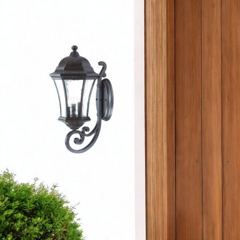 Glass Flush Mount Outdoor Wall Light with 3 Light Lantern Design - 11” x 9.25” x 19.5” (D x W x H)
