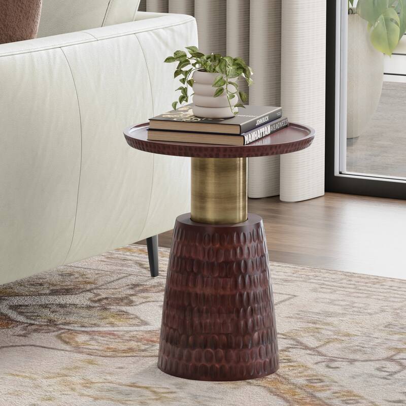 WYNDENHALL Violeta SOLID MANGO WOOD and Metal 16 inch Wide Round Contemporary Side Table - 16" d x 16" w x 20" h - Walnut Brown
