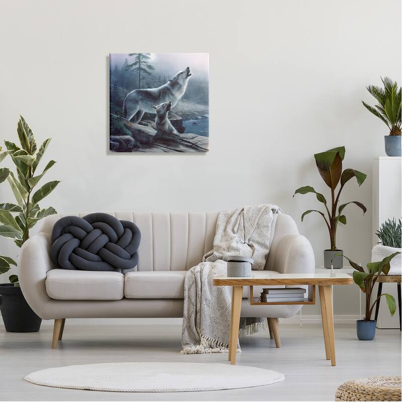 Stupell Howling Wolf & Pup Landscape Canvas Wall Art Design by Kevin Daniel