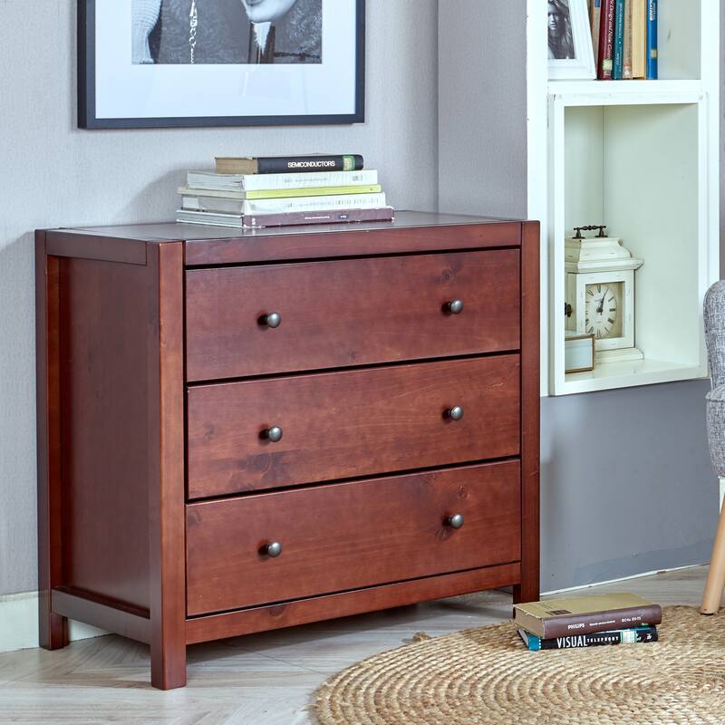 MUSEHOMEINC Solid Wood Dresser / Night Stand with 3-Drawer Storage for Your Bedroom,Round Metal knobs