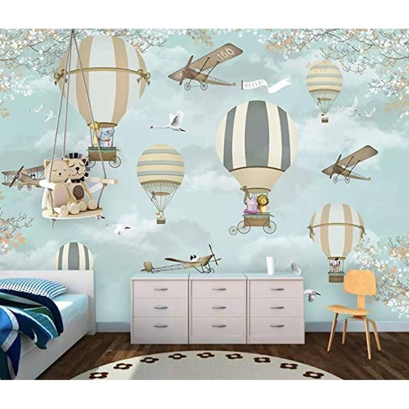 GK Wall Design Hot Air Balloon, Animals and Aircraft Little Branch Removable Wallpaper