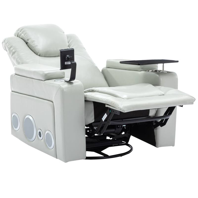 270 Degree Swivel PU Leather Power Recliner Individual Seat Home Theater Recliner with Surround Sound， Removable Tray Table