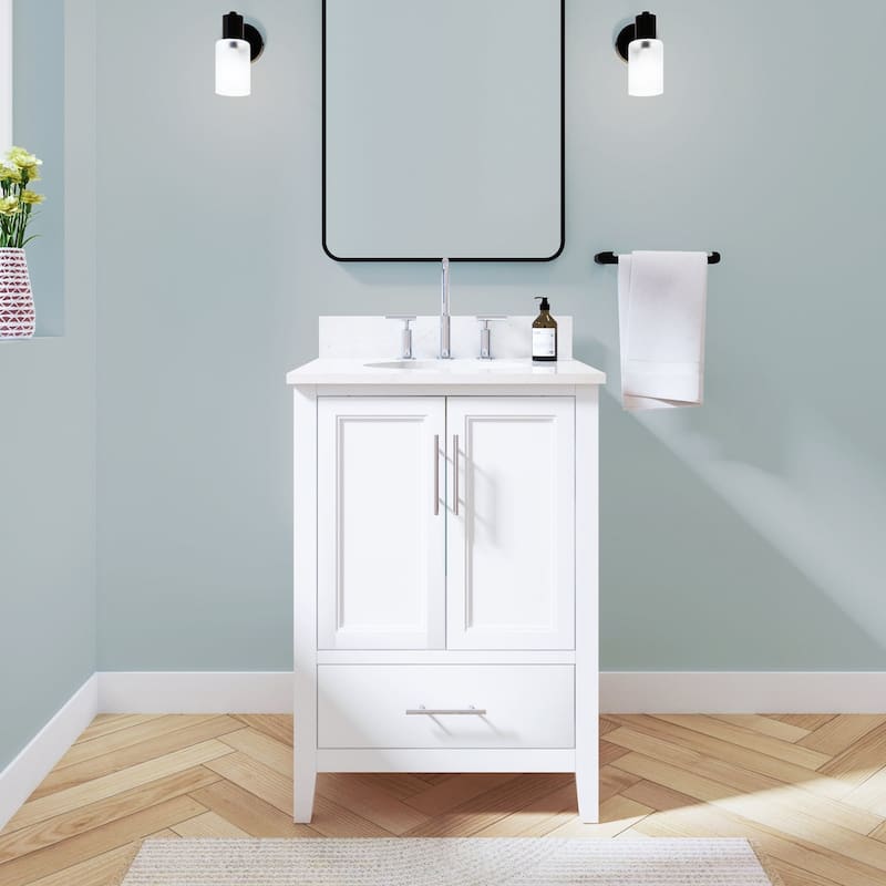 222 Fifth Palisade White 24-Inch Bathroom Vanity, White, Engineered Stone Top - 24"