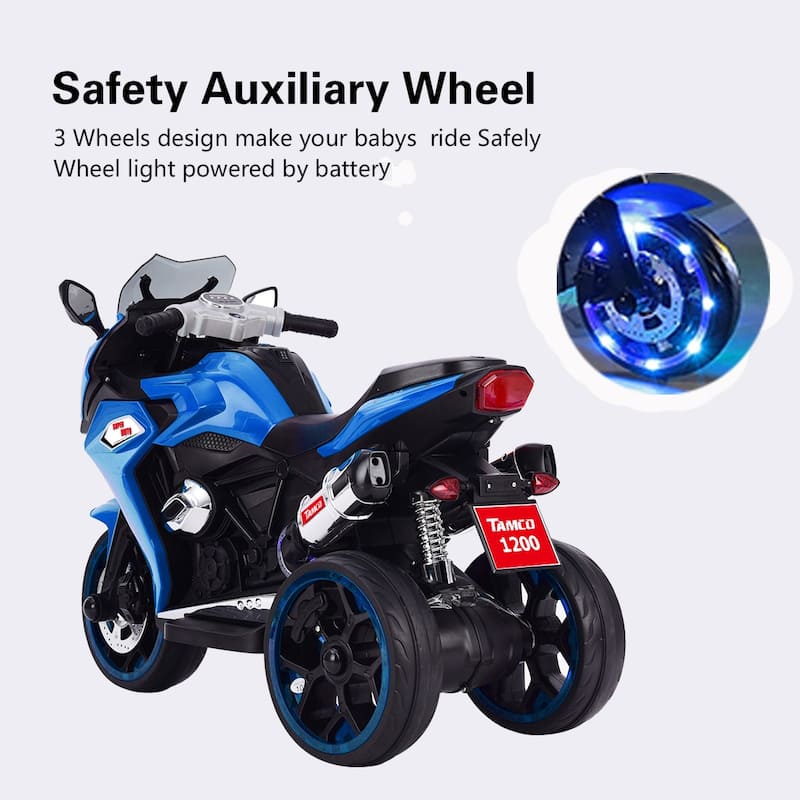 Blue Battery Powered Electric Car with Battery Display, Outdoor Motorcycle with Music, Children's Electric Motorcycle with Light