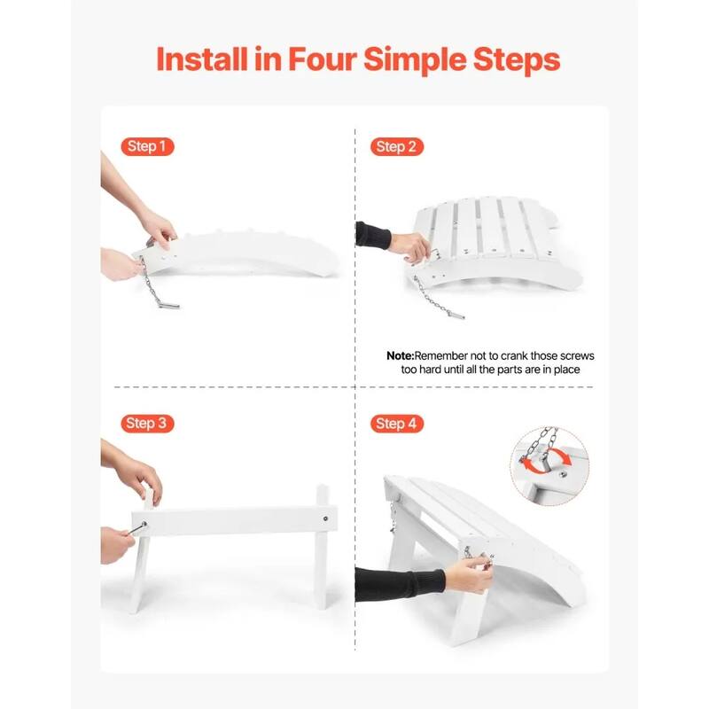 White HDPE Foldable Adirondack Ottoman Footrest with Steel Screws Ideal for Various Outdoor Spaces - 17.7” x 19.7” x 13.8” in