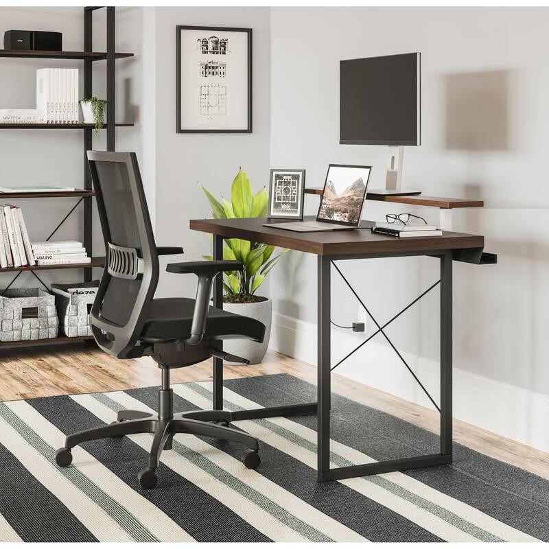 Homestyles Merge Brown Wood Desk with Monitor Stand - Brown