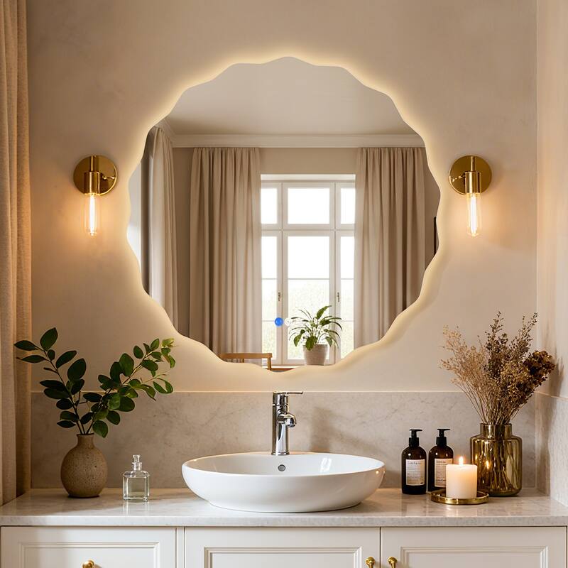 Round Frameless Dimmable LED Light Anti-Fog Wall Bathroom Vanity Mirror - 23.5x23.5