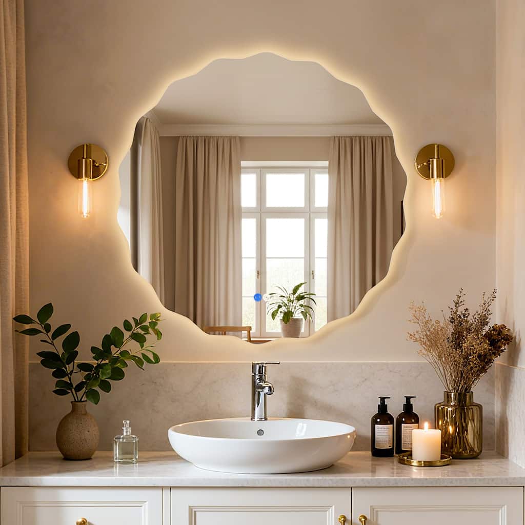 Round Frameless Dimmable LED Light Anti-Fog Wall Bathroom Vanity Mirror