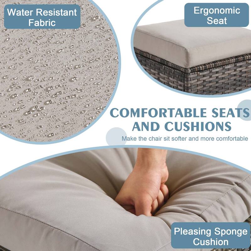 Outdoor Patio PE Wicker Ottoman with Cushion