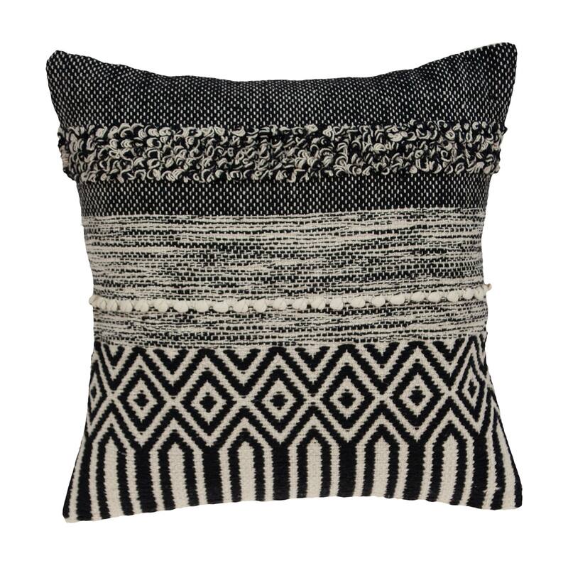 HomeRoots 18" X 18" Beige And Black Zippered 100% Cotton Throw Pillow With Embroidery