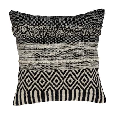 HomeRoots 18" X 18" Beige And Black Zippered 100% Cotton Throw Pillow With Embroidery