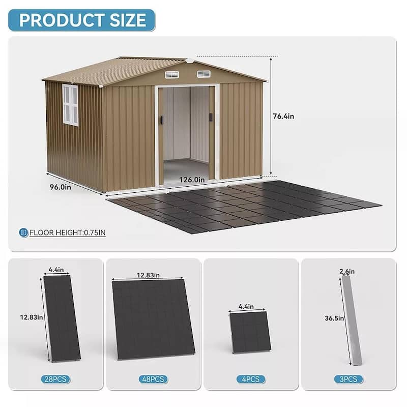 Kullavik Outdoor Metal Storage Shed with Floor and Lockable Sliding Door