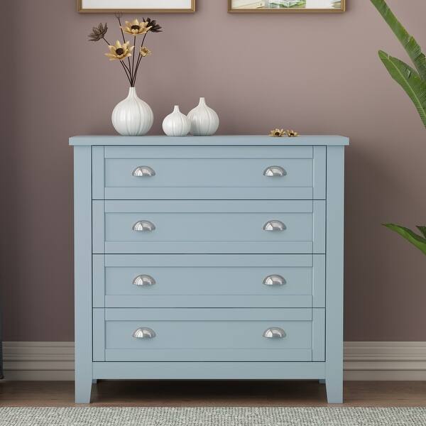 Solid Wood Frame Drawer Dresser Bar Cabinet Side Cabinet, Plasticdoor  Panel,Retro Shell, Blue-Grey - Bed Bath & Beyond - 39409369