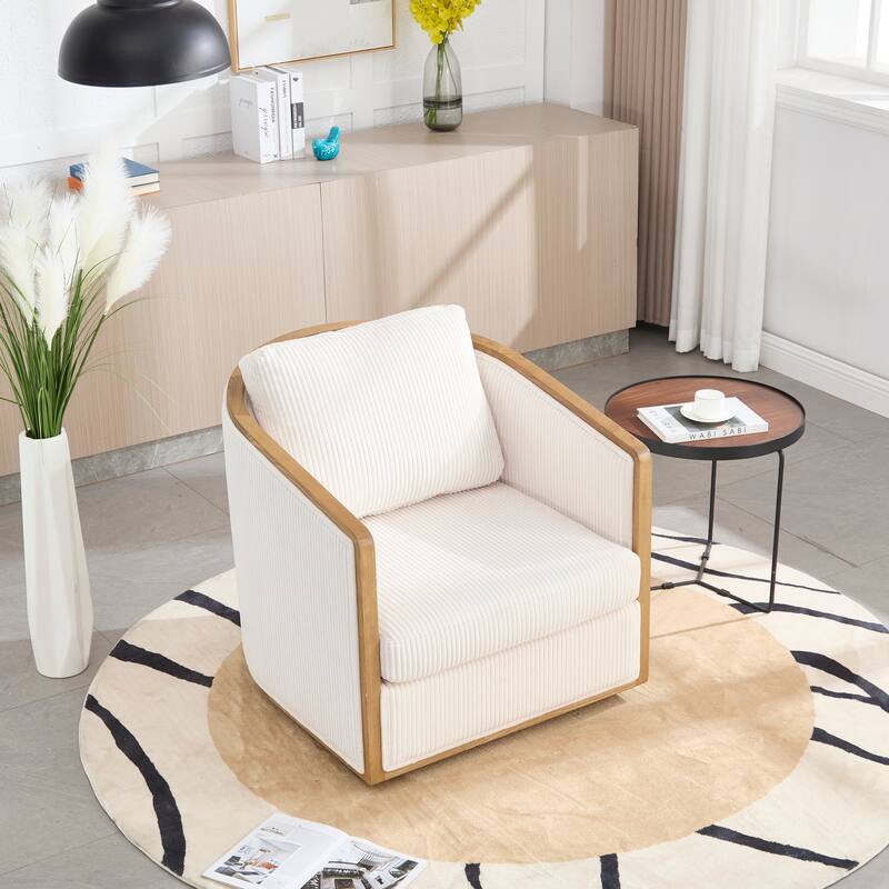 Accent Chair Sofa Chair with High-Density Foam and Curved Back, Degree Swivel Barrel Club Chair Lounge Chair
