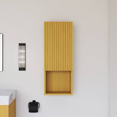 Wall Mounted Bathroom Cabinet with Door and Shelves in Oak