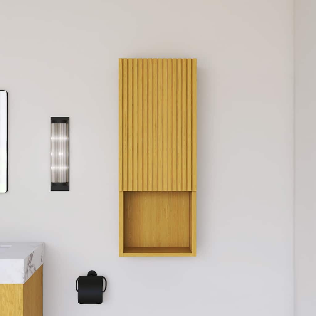 Wall Mounted Bathroom Cabinet with Door and Shelves in Oak