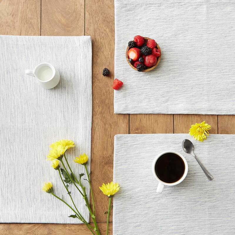 Light Grey And Off-White Tonal Recycled Cotton Slubby Rib Placemat (Set of 6) 13x19