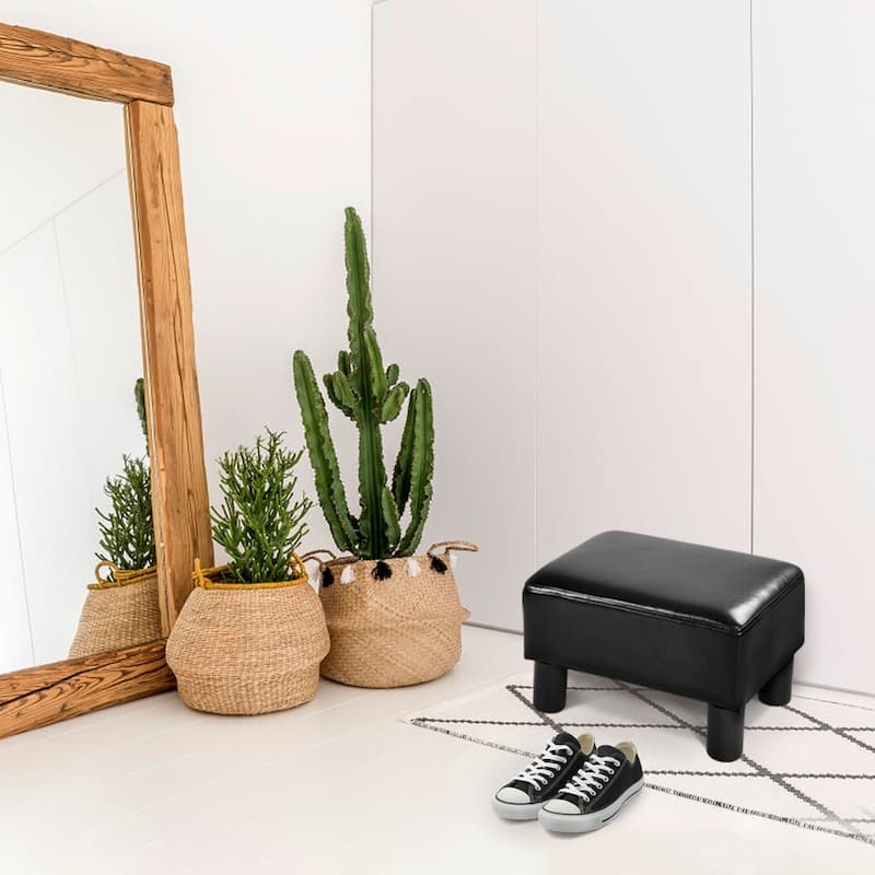 Gymax PU Leather Ottoman Rectangular Footrest Small Stool - See Details