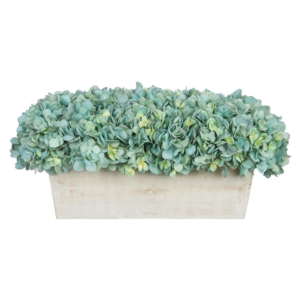 Faux Hydrangeas in White Wood Washed Ledge Planter
