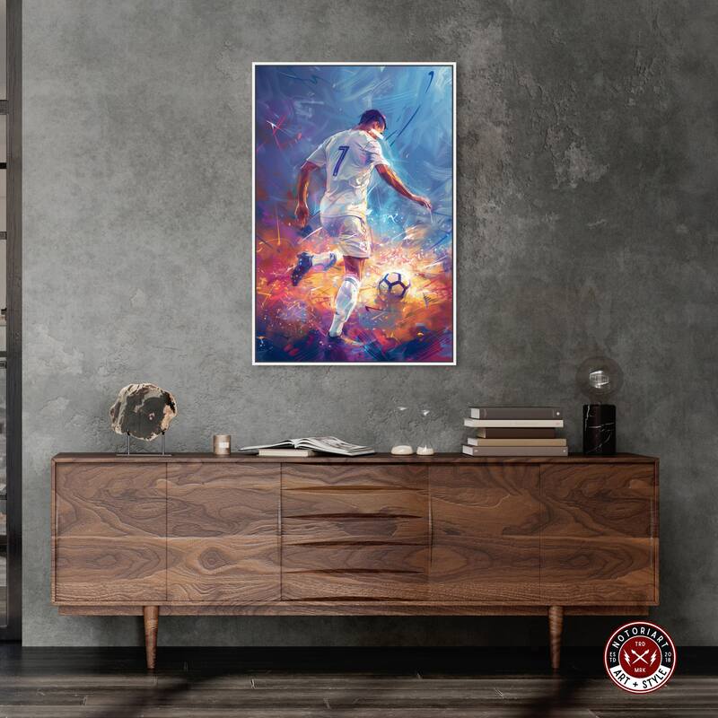 Notoriart Bold And Colorful Soccer Player Ii Framed Soccer 1 Piece Canvas Wall Art
