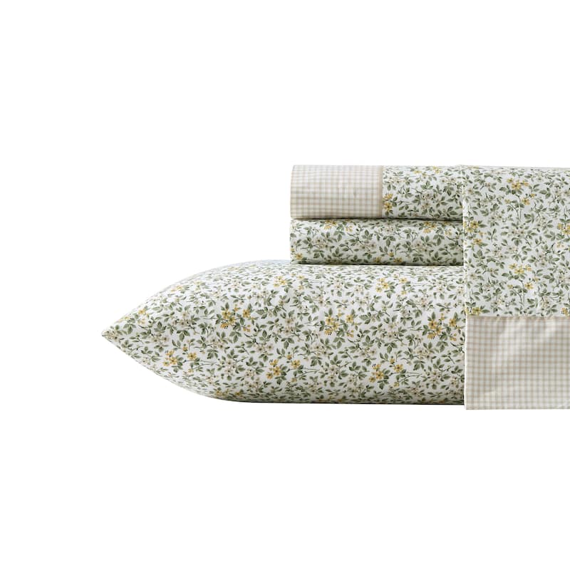 Laura Ashley Percale Cotton Printed Hem Sheet Sets - Full - Tierney