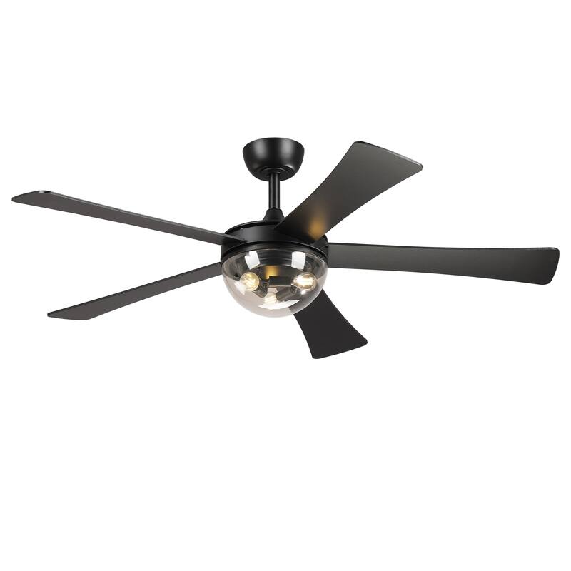 52" Modern Matte Black 5 Reversible Blades Ceiling Fan with Light and Remote