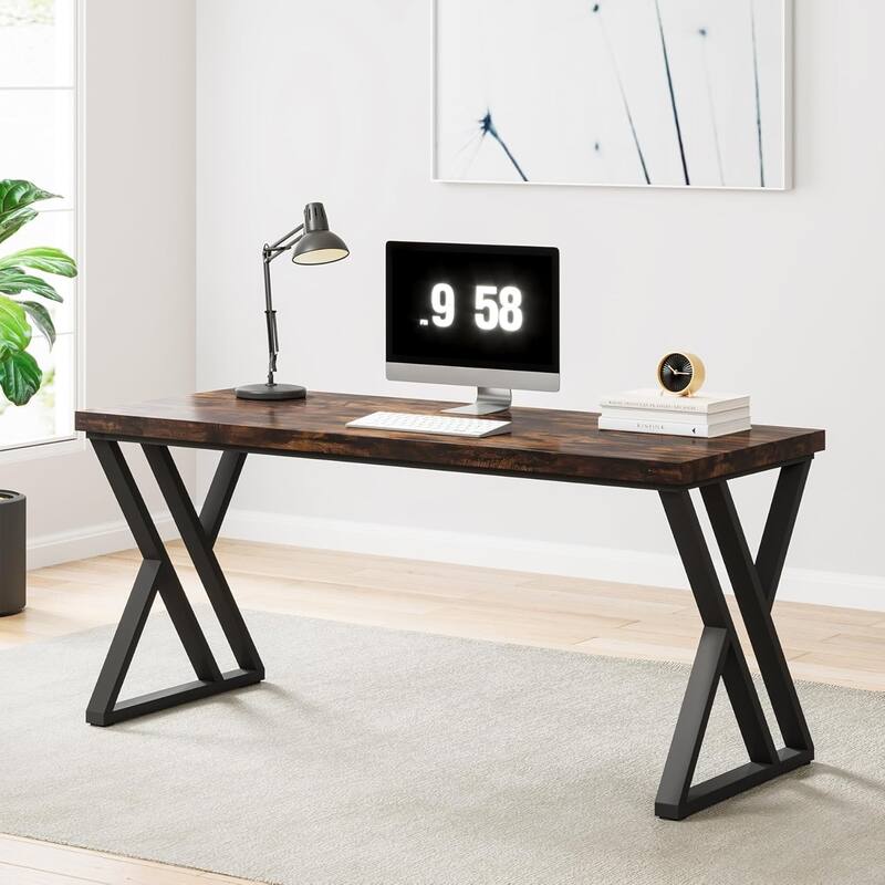 55 Inches Modern Writing Desk with Z-Shaped Metal Legs, Heavy Duty Computer Desk, Spacious Work Surface & Sturdy Frame