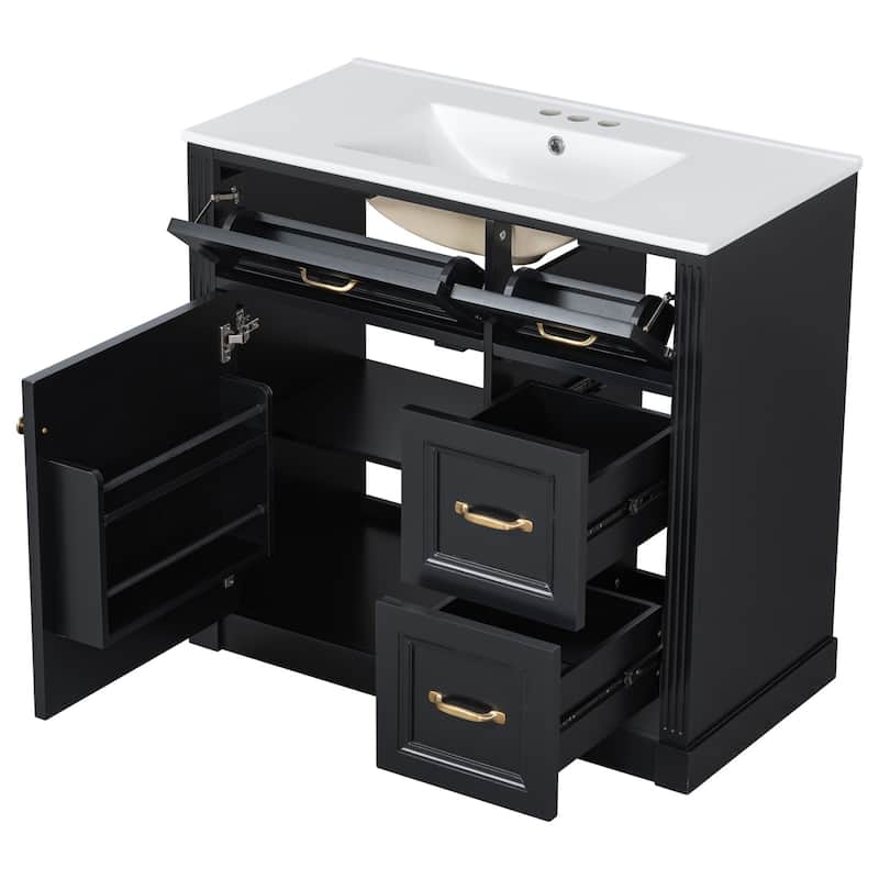 Bathroom Vanity with Sink, Cabinet with Drawers - Black