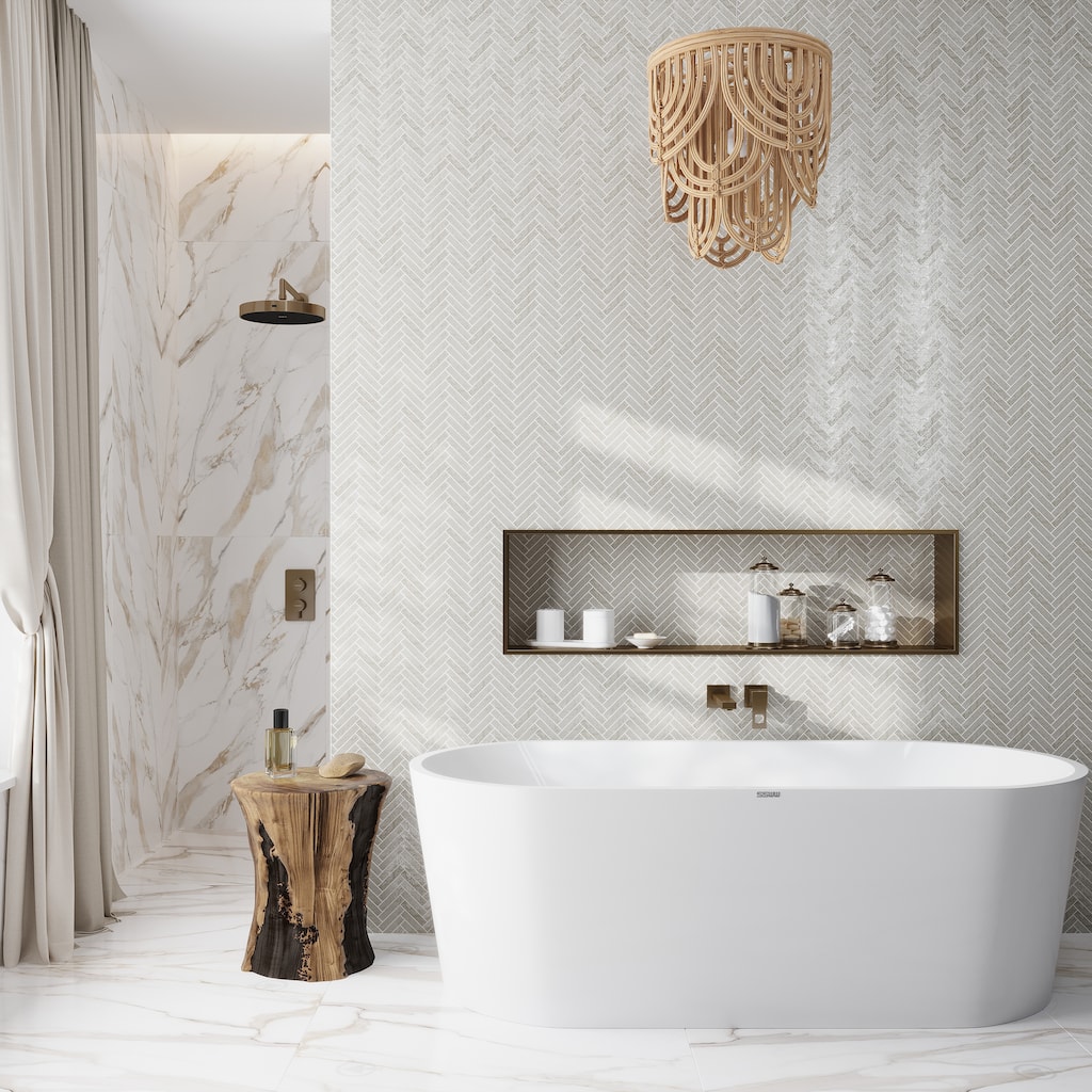 Nordel 11x11 in. White Matte Porcelain Herringbone Mosaic Wall and Floor Tile (5.88 sq ft/case, 7-Pack)