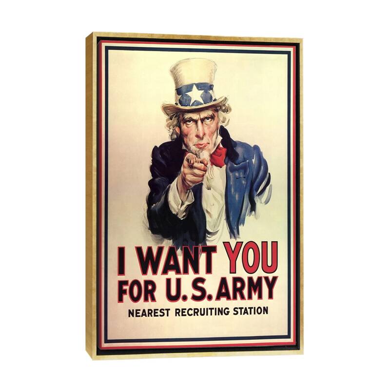 iCanvas "Uncle Sam- I Want You Vintage Poster, J. M. Flagg" by j. M. Flagg Framed Canvas Print - Gold - 26x18