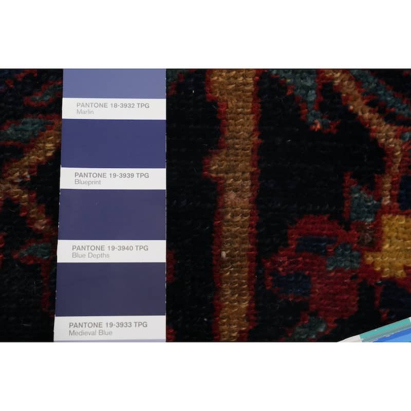 Hand Knotted Oriental 100% Wool Carpet Traditional Floral Navy Blue & Blues Bakhtiari Runner Rug - 10' 2'' X 3' 5''