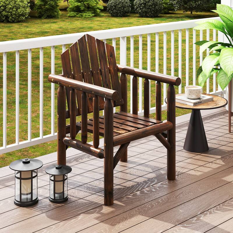 Costway 1/2/4 PCS Outdoor Wood Armchair with Armrests and Reclined - See Details - Brown-1 PCS - Single