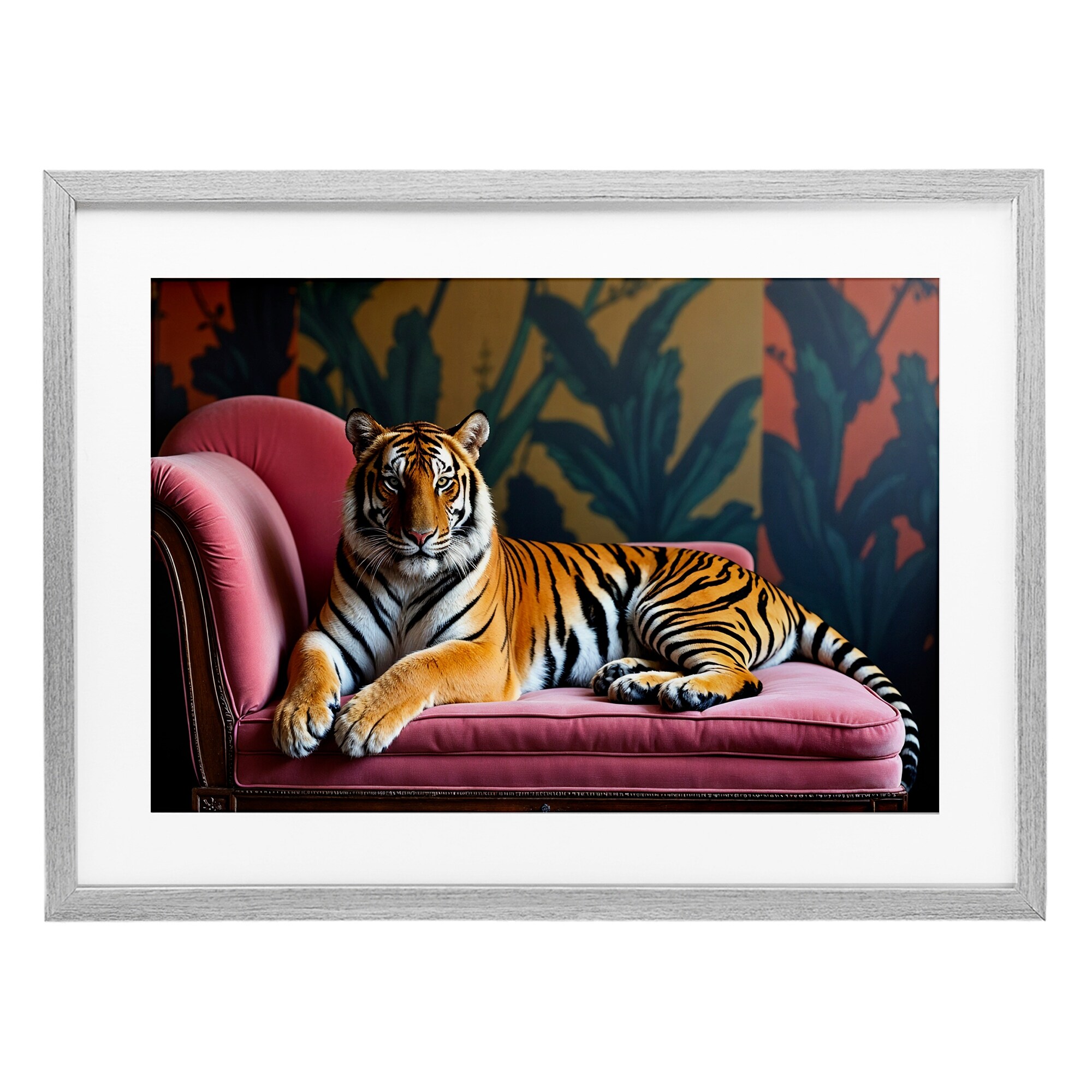 Stupell Exotic Tiger Lounging Under Glass Framed Design By Lettered and Lined