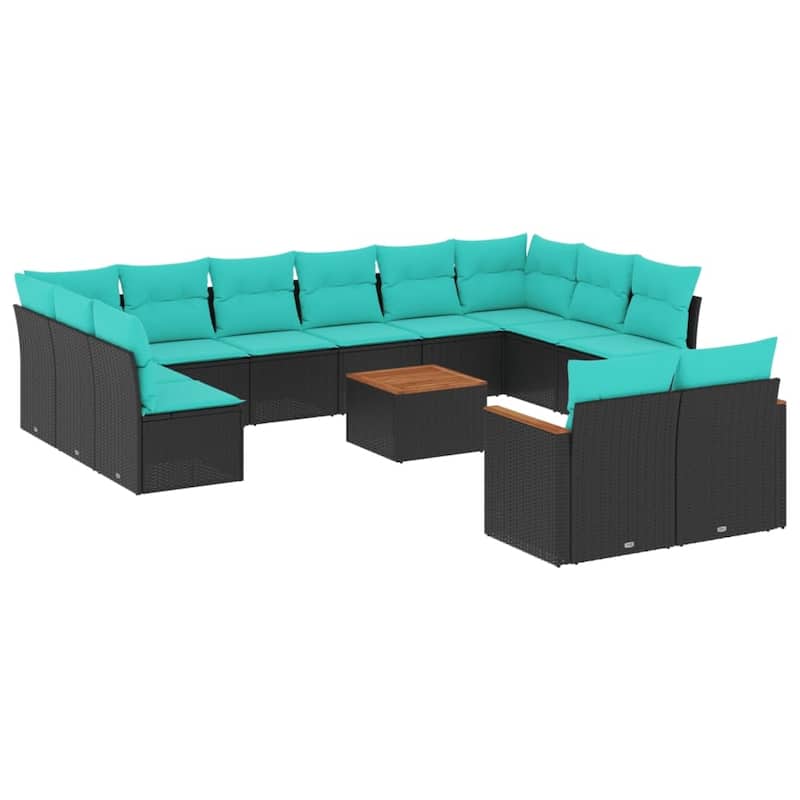vidaXL 12/13 Piece Patio Sofa Set with Cushions Black/Gray Poly Rattan - 24.4 x 24.4 x 27.2