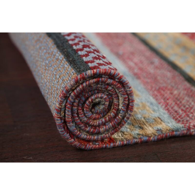 Striped Oriental Gabbeh Kashkoli Runner Rug Hand-knotted Wool Carpet - 2'8" x 11'11"