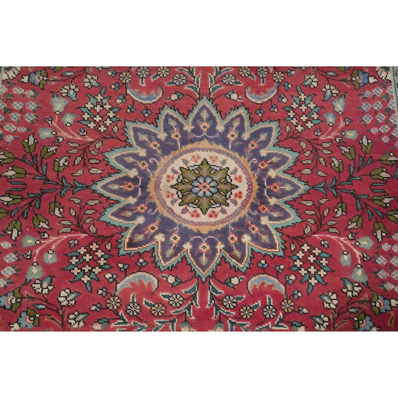 Hand Knotted Oriental 100% Wool Carpet Traditional Floral Pink Tabriz Area Rug - 5' 8'' X 4' 8''