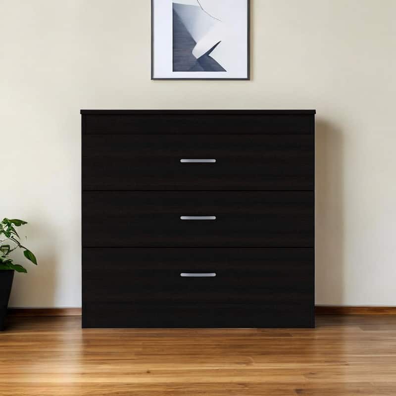 32" Modern 3-Drawer Horizontal Dresser with Metal Roller and Glides Ideal for Bedroom Storage - Black